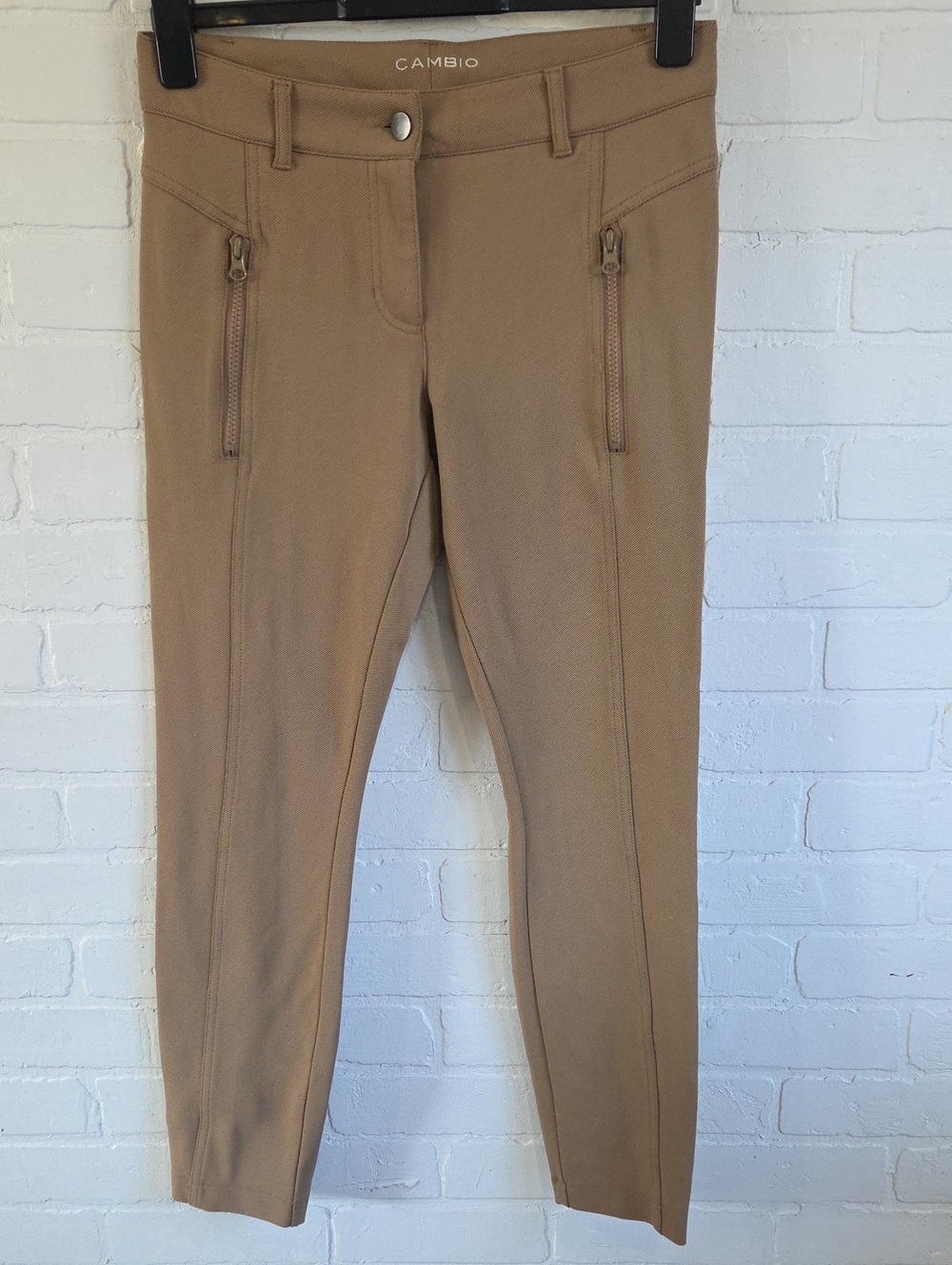 CAMBIO Tan Ponte Cigarette Pants with Zip Pockets